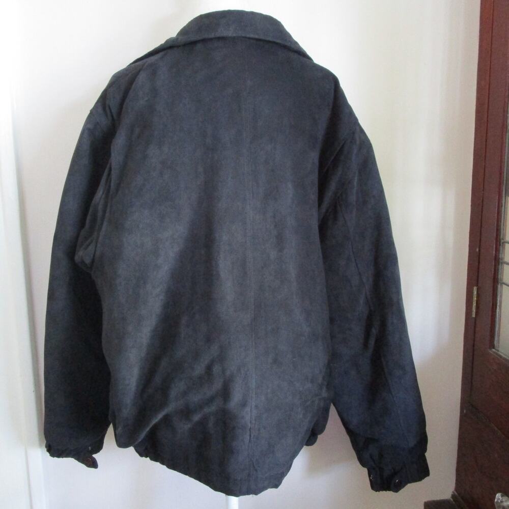Vintage 90s Faux Suede Bomber Jacket XL Men Blue Black Zip Microfiber - Picture 4 of 17
